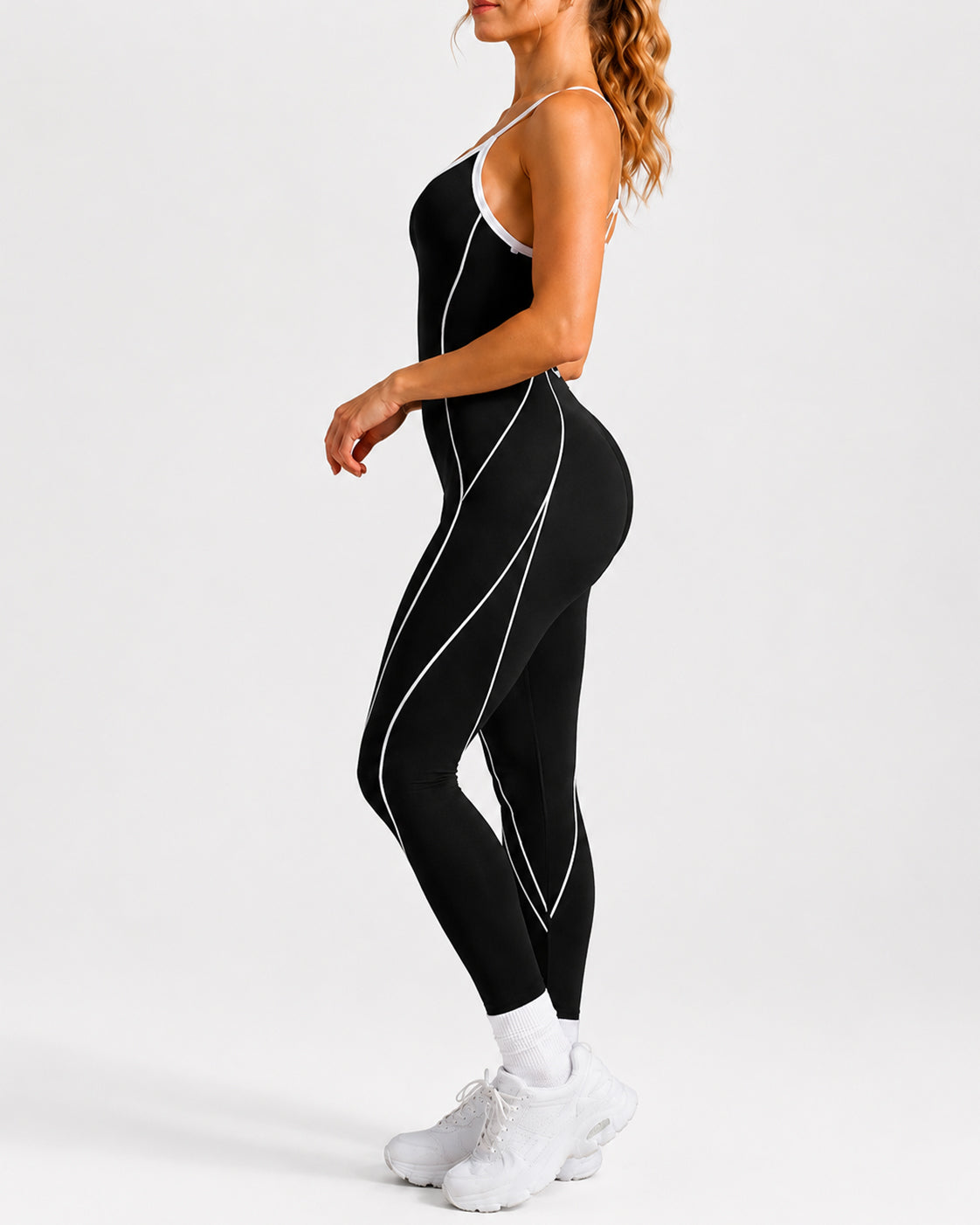 Women's Colorblock U-Neck High Elastic Sleeveless Yoga Fitness Jumpsuit