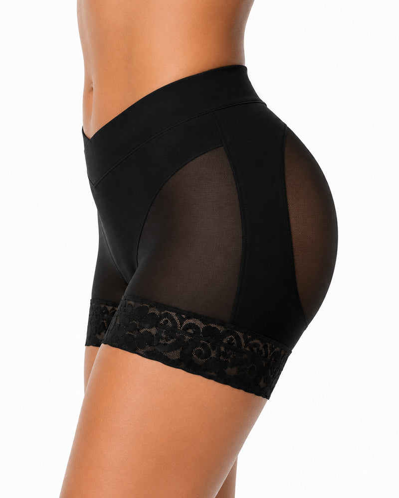 V Crossover Sheer Mesh Elastic Tummy Control Butt Lifting Shaping Panties