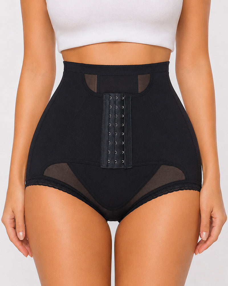 High Waist Hook-eye Tummy Control Mesh Seamless Shaping Panties