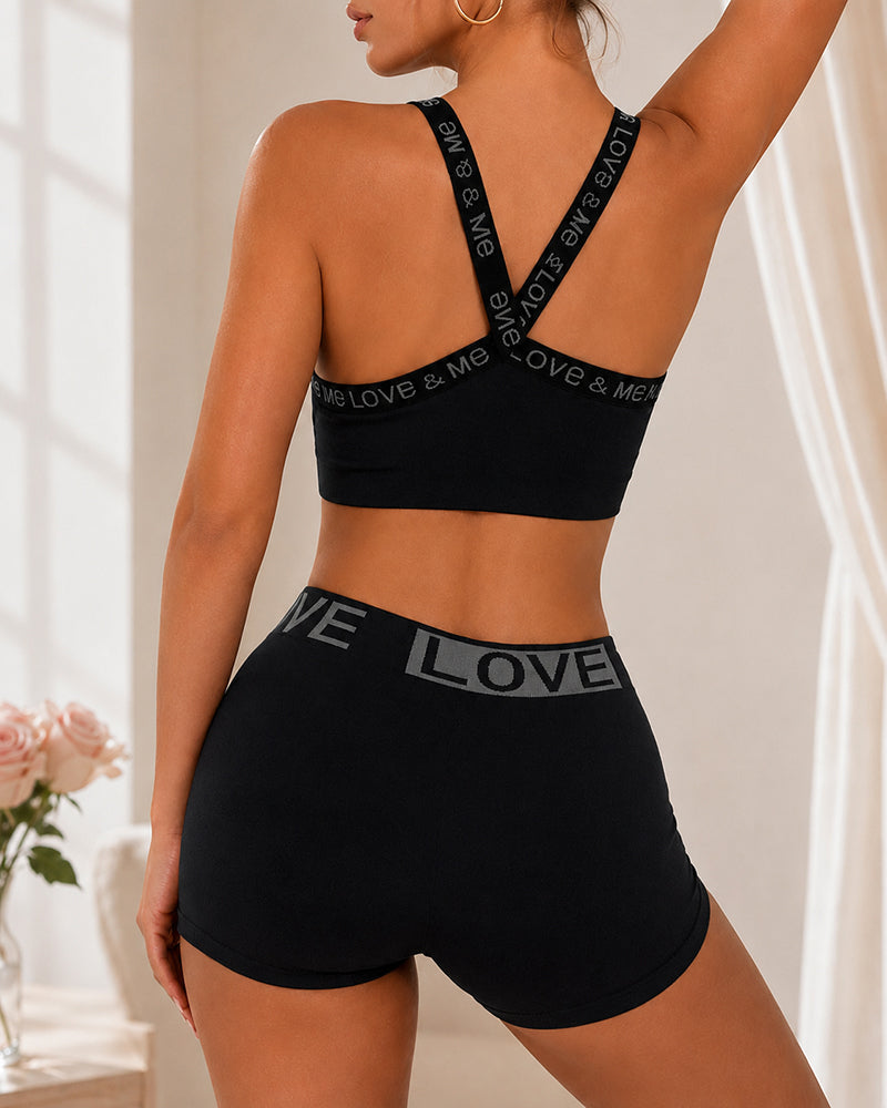 Casual Seamless Comfortable Letter Colorblock Underwear Set