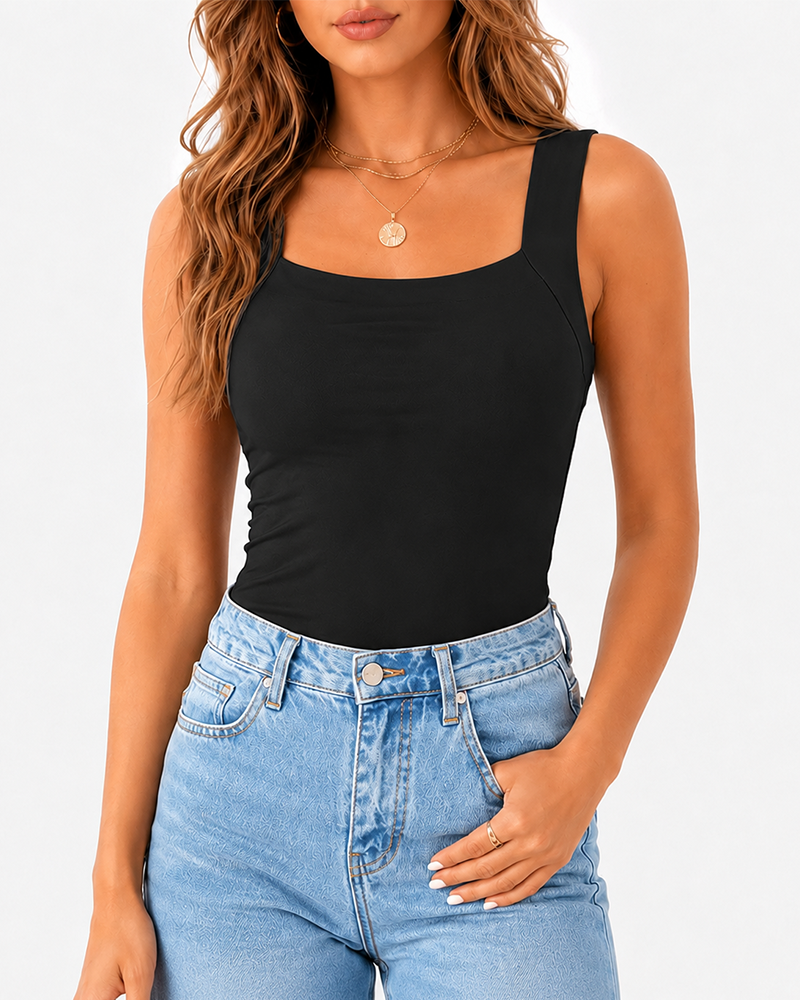 High Strechy Seamless U Neck Built-in Bra Tank Tops