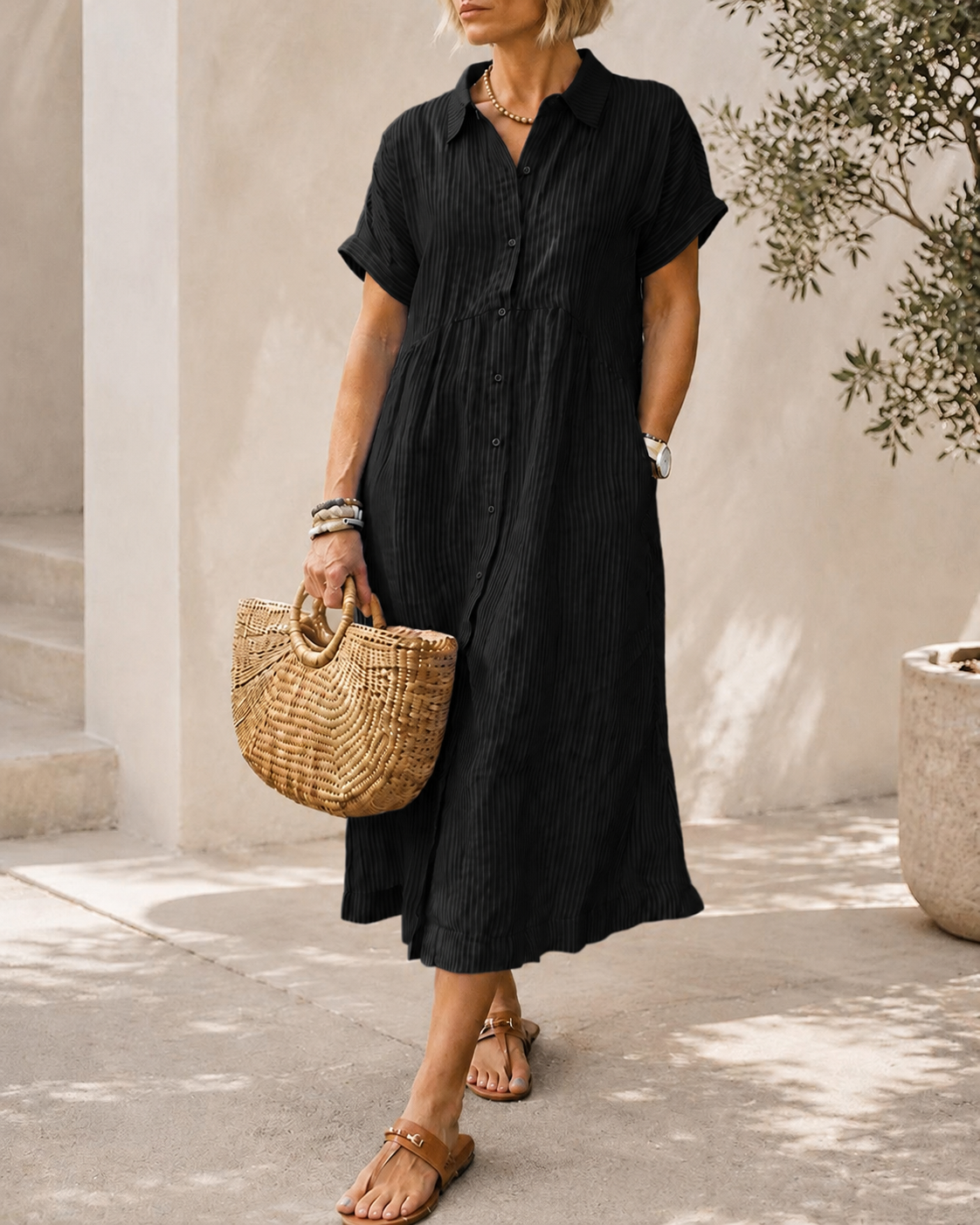 Casual Loose Striped Long Shirt Dress