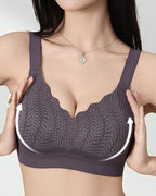 Casual Seamless Wavy Edge Wide Shoulder Straps Underwire Push-up Breathable Bra