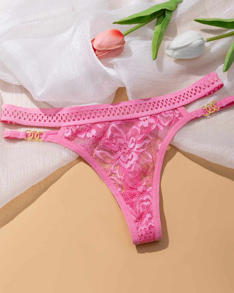 Multiple-Pack Sexy Lace Mesh Metal Buckle Decoration Thongs