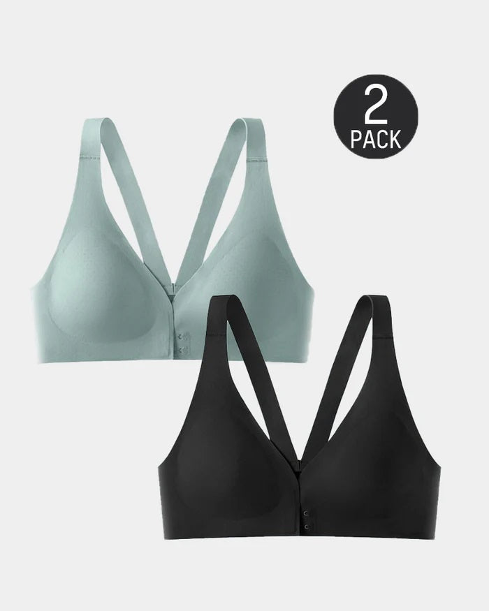 2-Pack Front Closure Deep V Seamless Push-up Wireless Bra