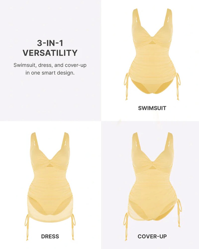 V-neck Elastic All In One Mesh Wrap Shaping Swimsuit