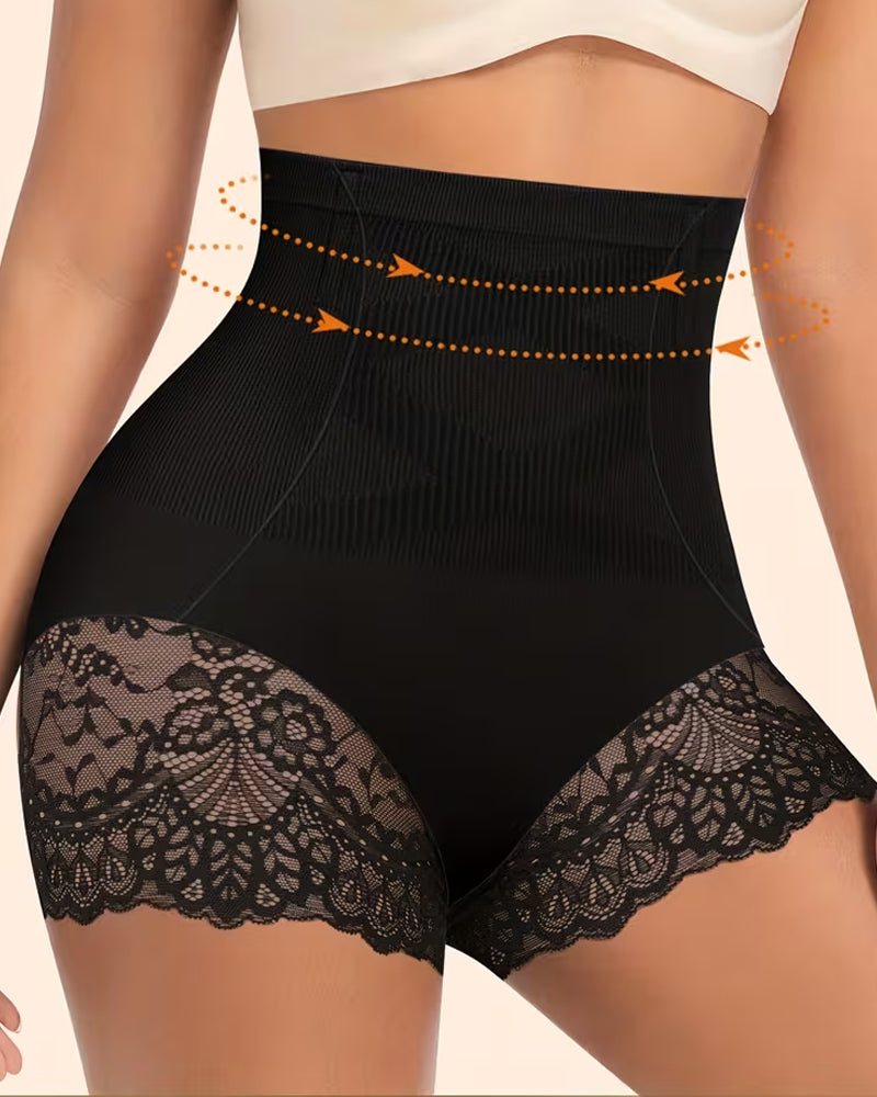 Women's High-Waisted Tummy Control and Butt Lifting Lace Seamless Shaping Panties