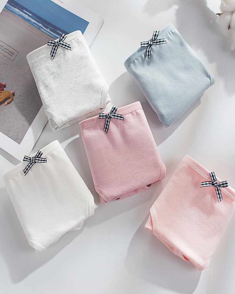 Women's Cotton Mid-Waist Solid Color Bow Seamless Comfortable Panties