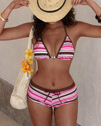 Beach Colorblock Striped Print Bikini Set