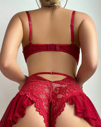 Sexy Embroidered Mesh See-through Camisole Nightgown with Fishnet Stockings Set