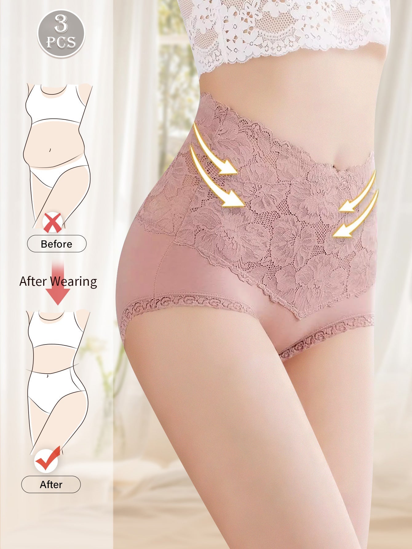 Women's High-waisted Tummy-controlling Lace Cotton Comfortable Breathable Panties