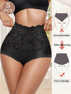 Women's High-waisted Tummy-controlling Lace Cotton Comfortable Breathable Panties