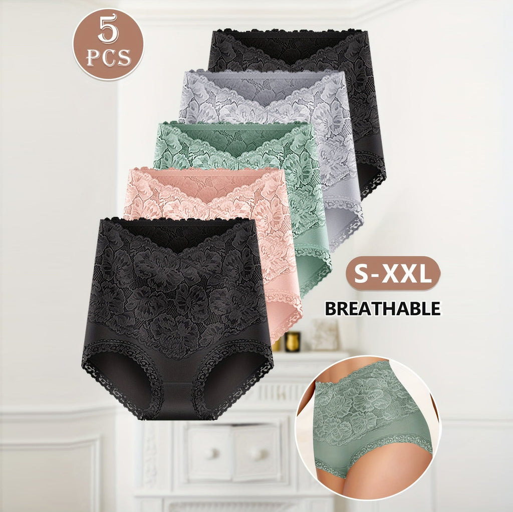 Women's High-waisted Tummy-controlling Lace Cotton Comfortable Breathable Panties