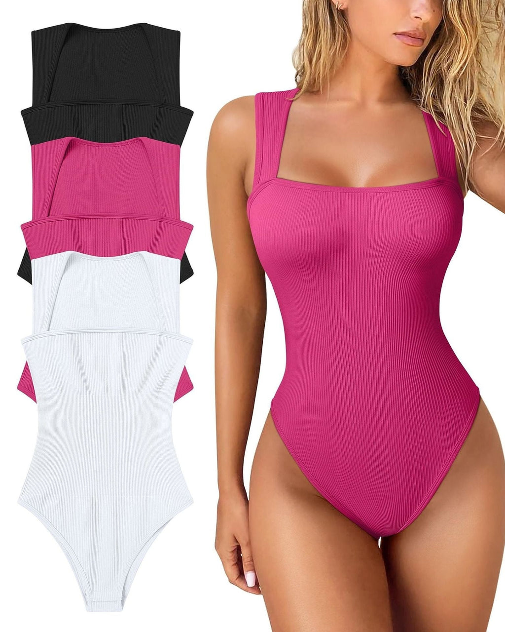 Women's Square Neck Sleeveless Knit Ribbed Vest Bodysuit