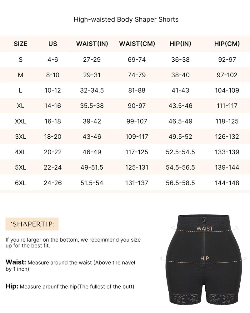 Women's Lace-trimmed Zipper Hook-eye Tummy Control Hip-lifting Shaping Shorts
