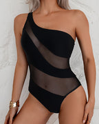 Sexy One-shoulder See-through Mesh One-piece Swimsuit