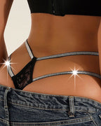 Sexy Lace Openwork Shiny Belt Low-rise Thong