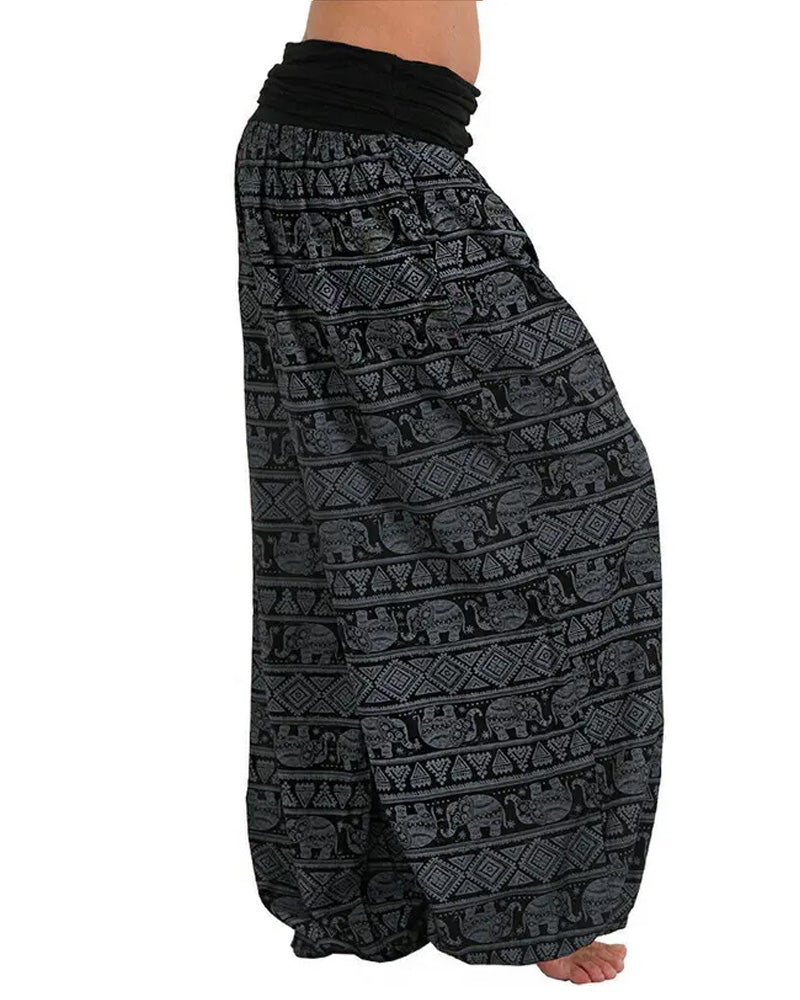 Casual Loose Retro Print Wide-leg Pants