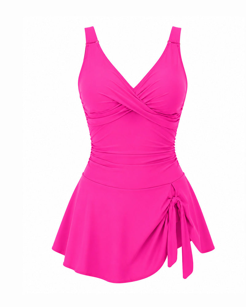 Deep V Crossover Swimsuit Dress