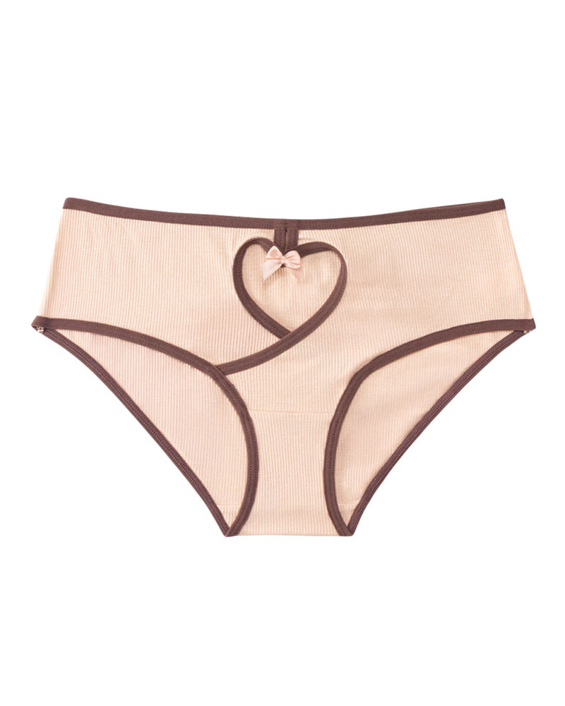 Low-rise Ribbed Heart-shaped Cutout Colorblock Breathable Comfortable Briefs