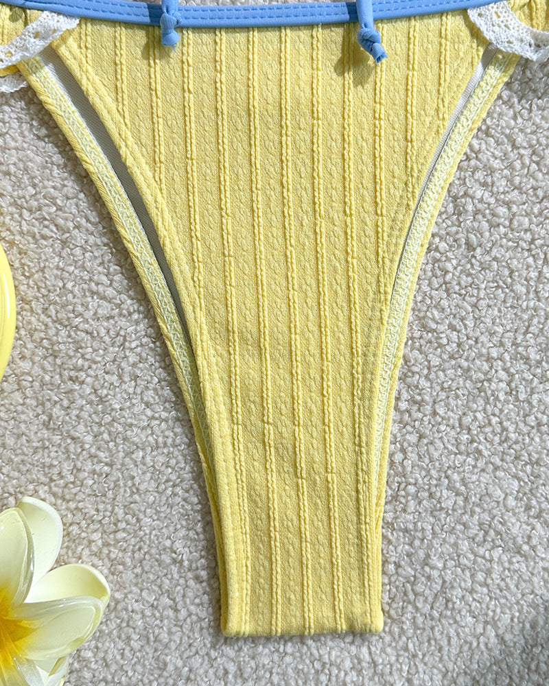 Deep V-neck Strappy Ruffled Beach Vacation Bikini