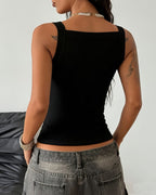 Sexy Low-cut Adjustable Strap Solid Color Stretch Vest