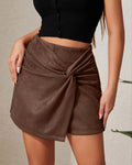Women's Suede-like Knotted Pleated Irregular Mini Skirt