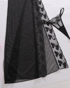 See-through Mesh Sexy High-slit Chemise Long Nightgown Set