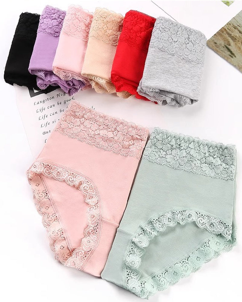 Women's Pure Cotton Breathable Skin-friendly Lace Trim Tummy Control Panties