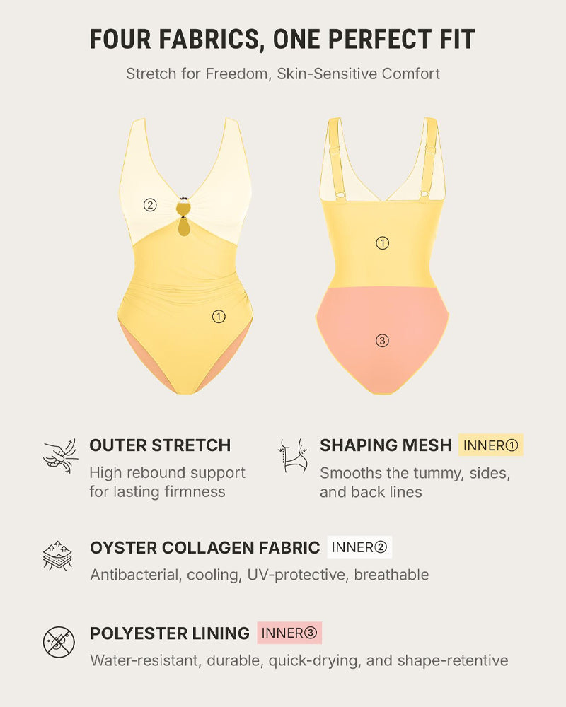 Deep V Solid Color Tummy Control Shaping One-piece Swimsuit