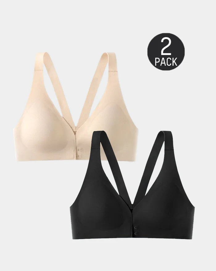 2-Pack Front Closure Deep V Seamless Push-up Wireless Bra