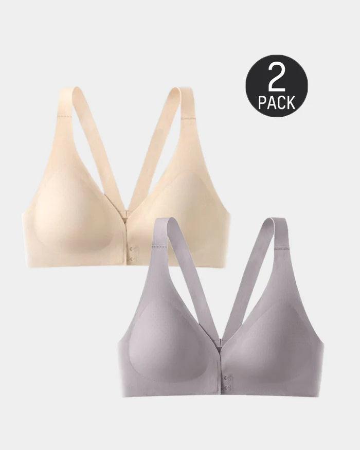 2-Pack Front Closure Deep V Seamless Push-up Wireless Bra