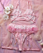 Pink Sexy Lace See-through Mesh Lingerie Set