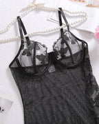 See-through Mesh Sexy High-slit Chemise Long Nightgown Set