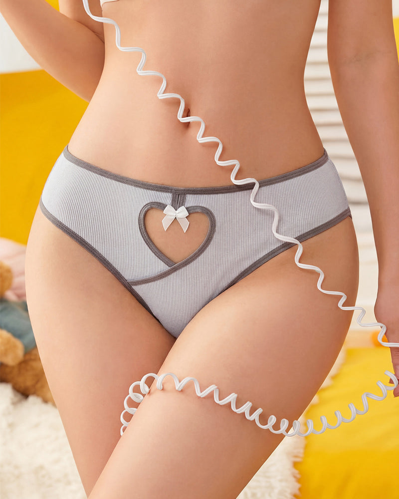 Low-rise Ribbed Heart-shaped Cutout Colorblock Breathable Comfortable Briefs
