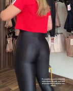 Women's Elastic Sexy High Waist Slim Fit Leather Tight Sports Yoga Pants