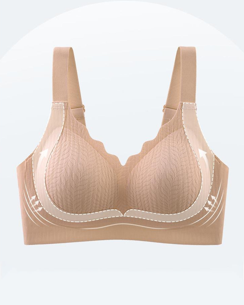 Casual Seamless Wavy Edge Wide Shoulder Straps Underwire Push-up Breathable Bra
