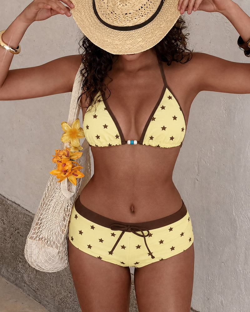Beach Colorblock Striped Print Bikini Set