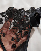 Sexy Flower Embroidered Mesh Lace Gathered Bra Set