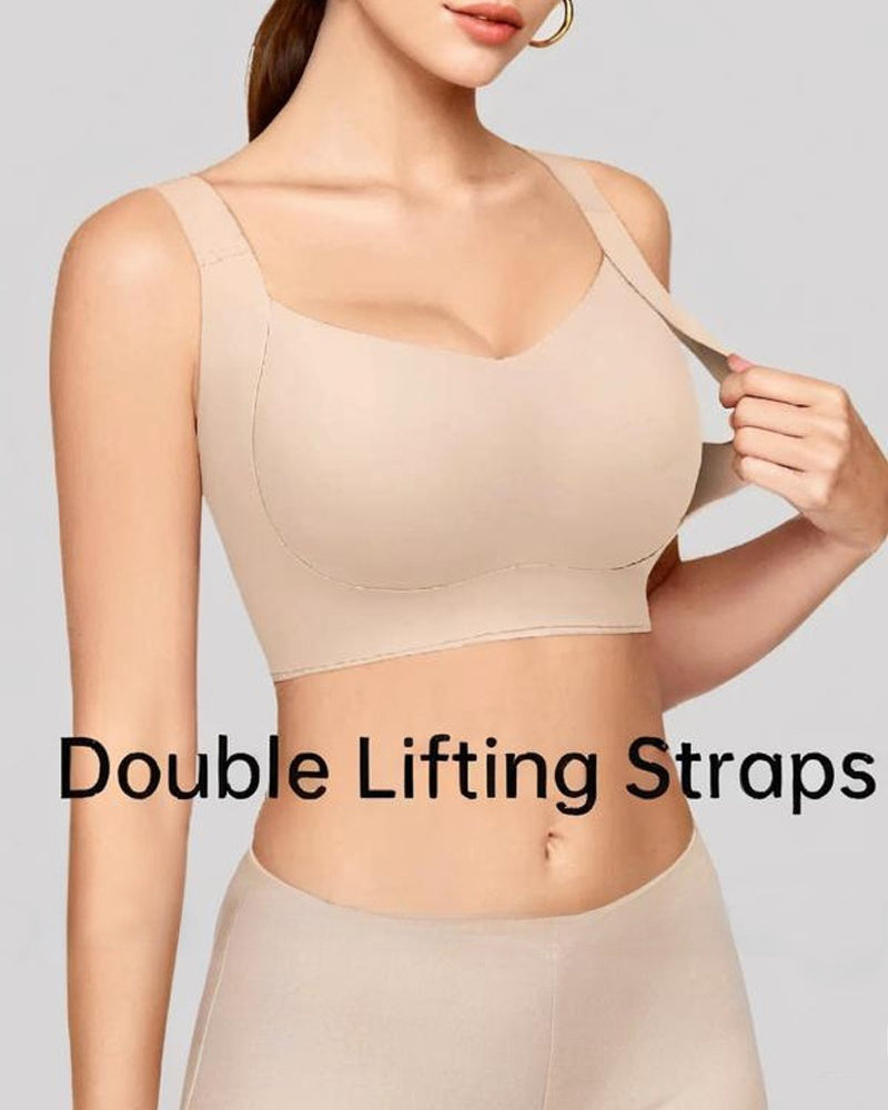 Women's Wire-free Seamless Double-layer Lifting Shoulder Straps Full Cup Push-up Jelly Bra