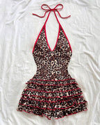 Women's Retro Leopard Print V-Neck Backless One-piece Swimsuit