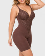 Women's V Neck Lace Stretch Seamless Bodysuit Shapewear