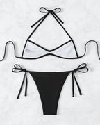 Sexy Solid Color Halter Neck Mini Pleated Beach Bikini