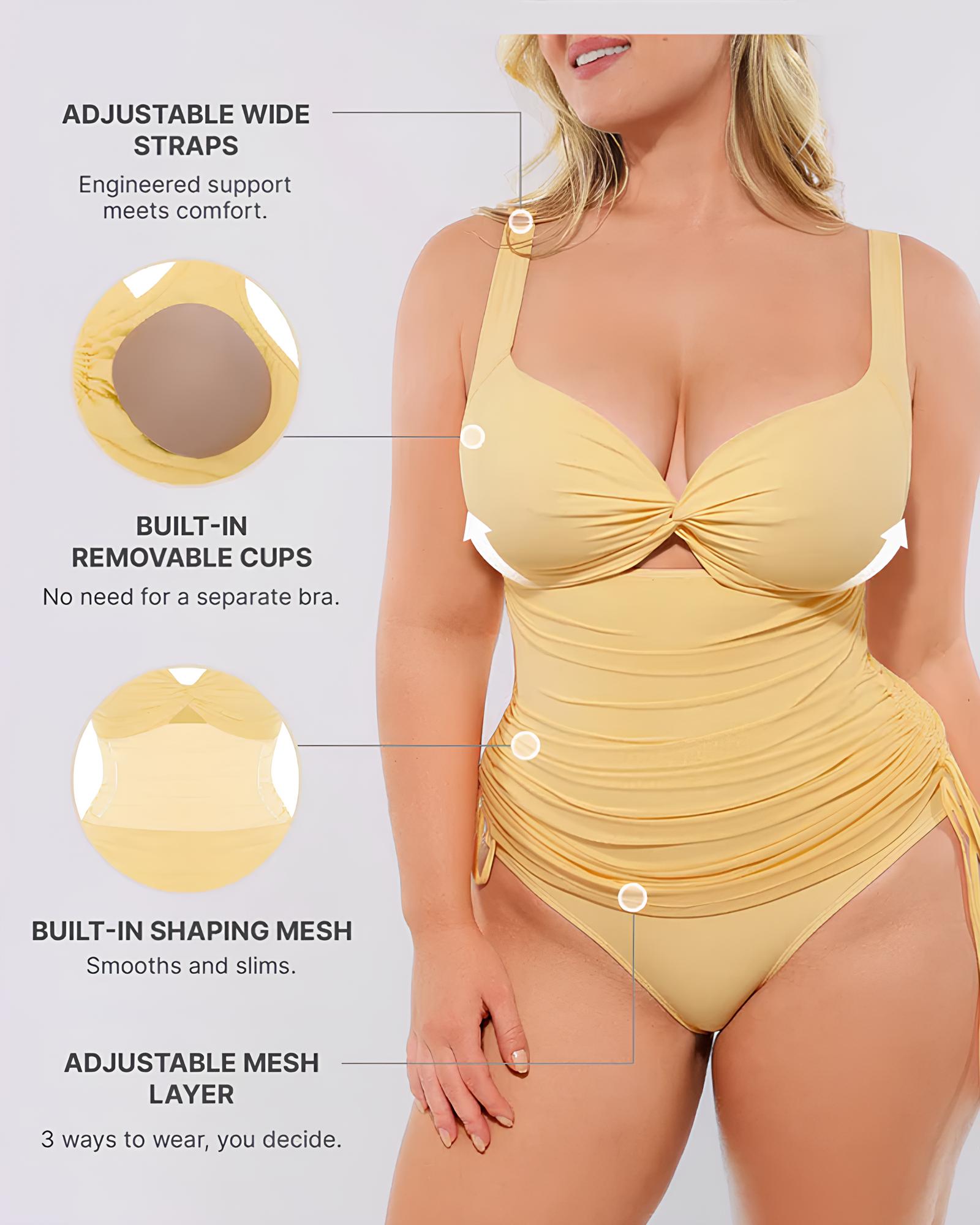 V-neck Elastic All In One Mesh Wrap Shaping Swimsuit