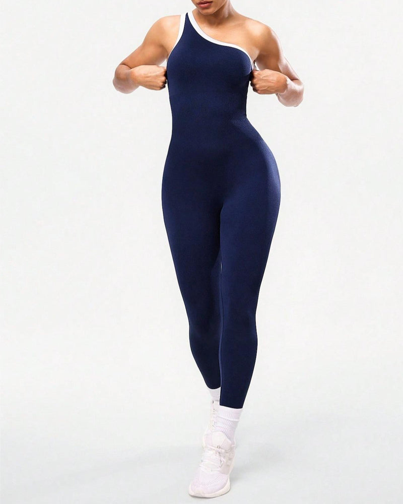 Women's One-Shoulder Knitted Sleeveless Slimming and Buttock-Lifting Sports Yoga Jumpsuit