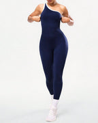 Women's One-Shoulder Knitted Sleeveless Slimming and Buttock-Lifting Sports Yoga Jumpsuit