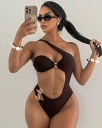 Off-shoulder Cutout Backless Solid Color Sexy One-piece Swimsuit
