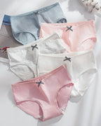 Women's Cotton Mid-Waist Solid Color Bow Seamless Comfortable Panties