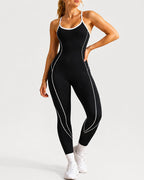 Women's Colorblock U-Neck High Elastic Sleeveless Yoga Fitness Jumpsuit