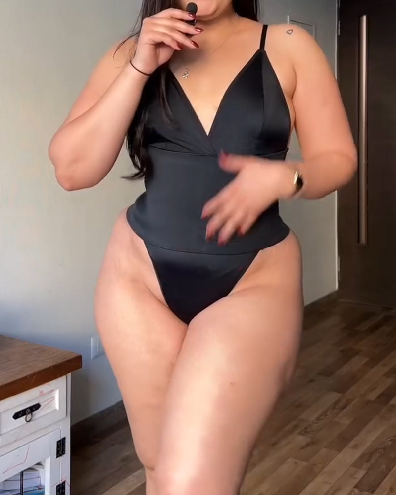 Deep V-neck Tummy Control and Back Waist Hook-eye Bodysuit